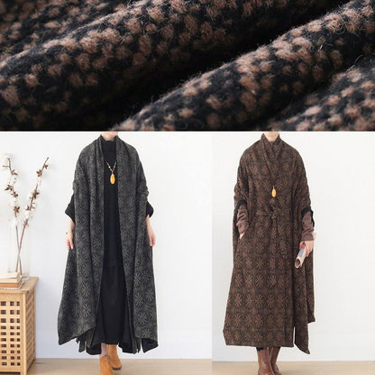 Fine Gray Wool Overcoat Loose Fitting Medium Length Batwing Sleeve V Neck Coats