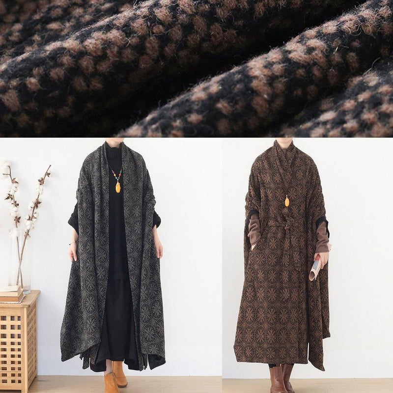 Fine Gray Wool Overcoat Loose Fitting Medium Length Batwing Sleeve V Neck Coats