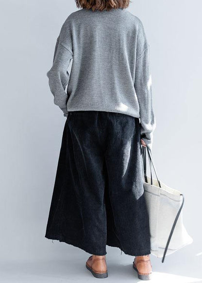 For Work Gray Knitted Clothes O Neck Pockets Sweaters