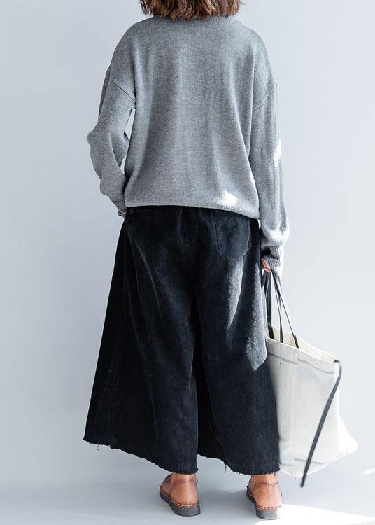 For Work Gray Knitted Clothes O Neck Pockets Sweaters