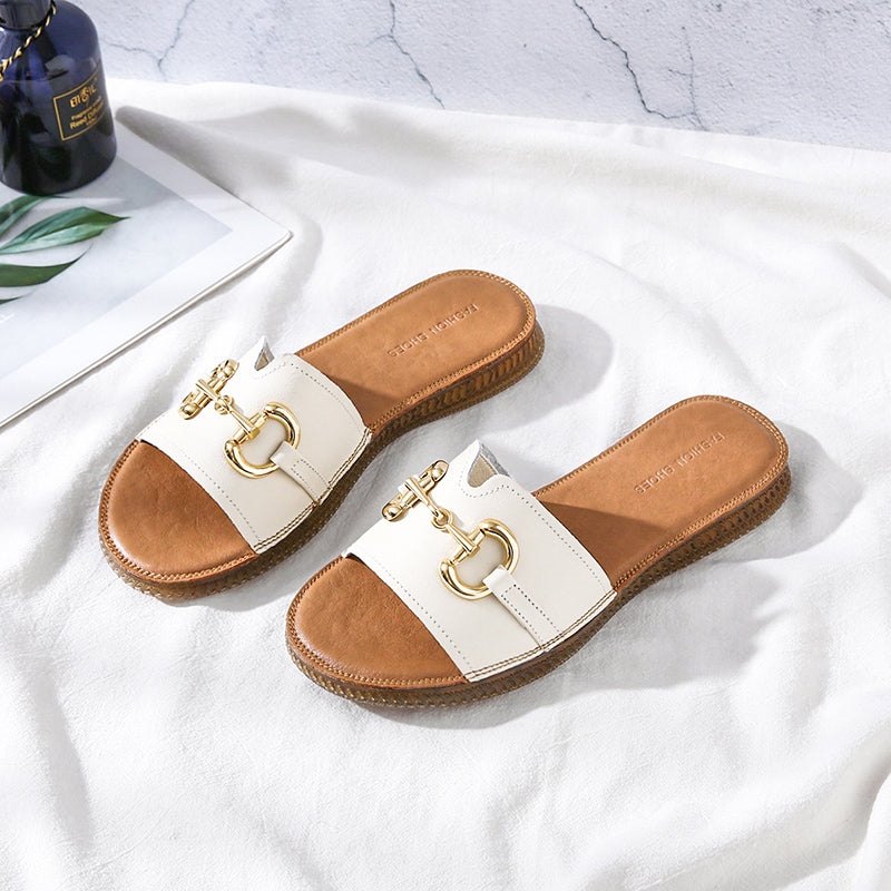 Summer Handmade Cowhide Leather Slippers