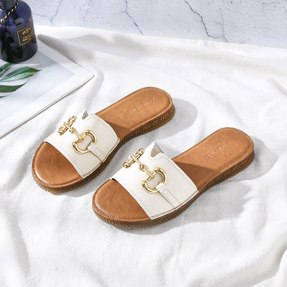 Summer Handmade Cowhide Leather Slippers