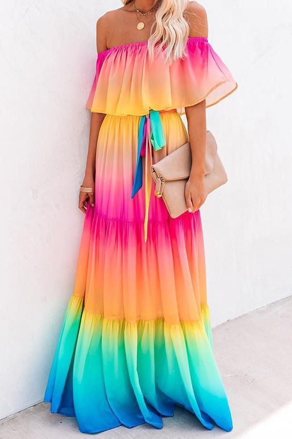 Off Shoulder Rainbow Dress
