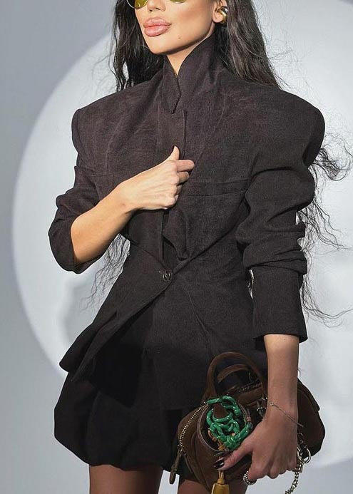 Black Silm Fit Cotton Coats and Skirts Two-piece Set Spring