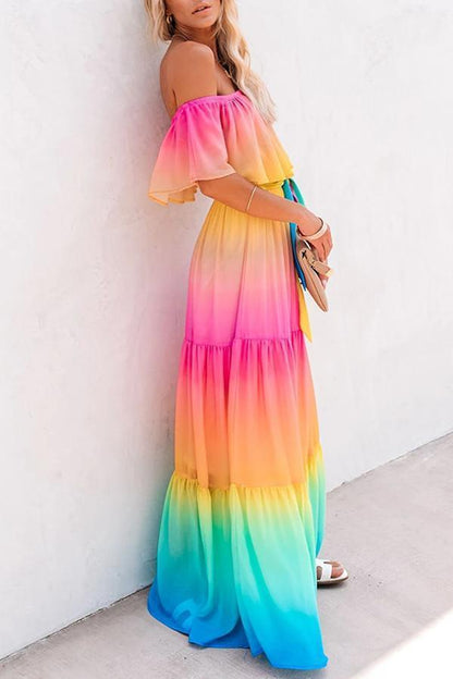 Off Shoulder Rainbow Dress