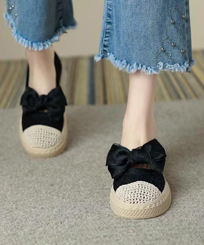 Black Bow Stylish Splicing Platform Flat Shoes for