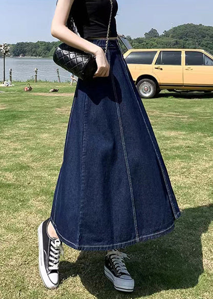 Navy High Waist Patchwork Denim a Line Skirts Summe
