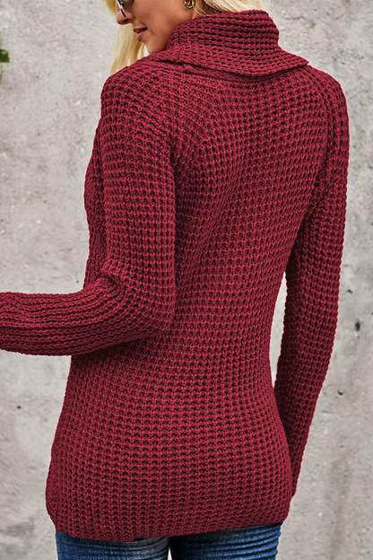 Turtleneck Button Irregular Hem Sweater