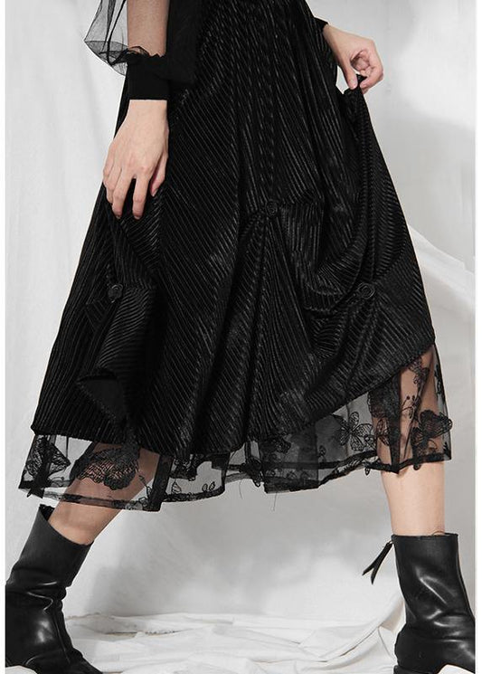 Black Velour Patchwork Asymmetrical Design Skirt