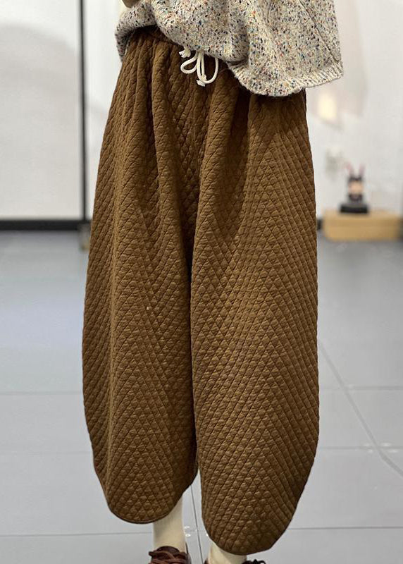 Coffee Ling Ge High Waist Cotton Filled Crop Pants Winter