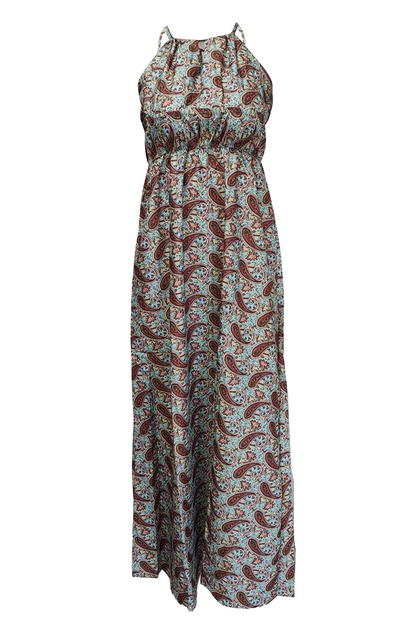Print Patchwork Halter Pleated Dresses(4 Colors)
