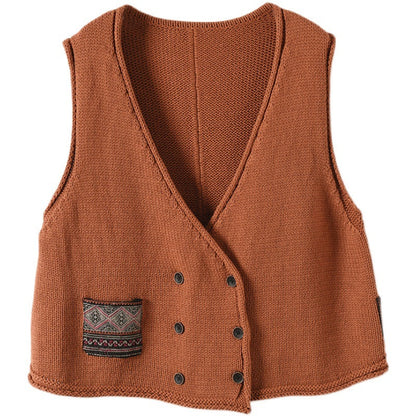 Knit Loose Double-breasted Patch Vest