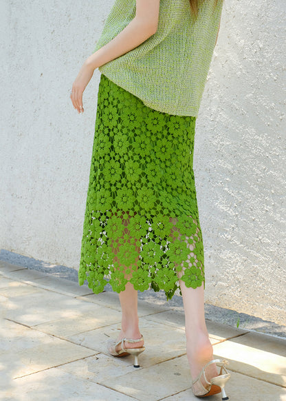 Handmade Green Hollow Out Lace Skirt Summer