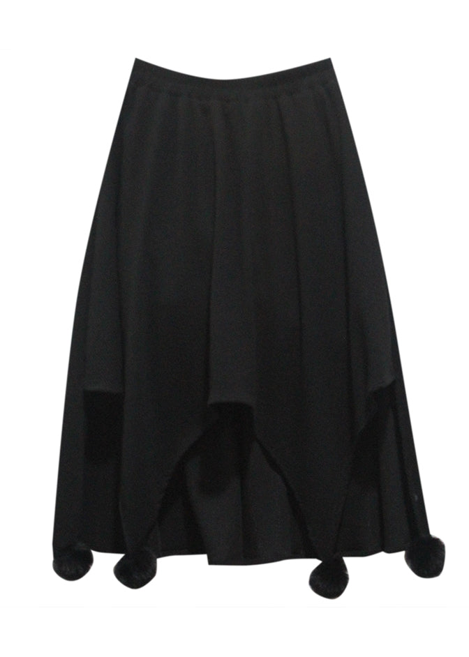 Black Fuzzy Ball Decorated Asymmetrical Skirts
