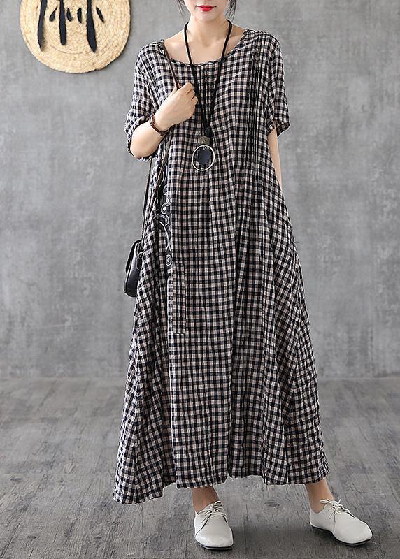 Vivid Patchwork Linen Quilting Dresses Runway Black Plaid Dresses Summer