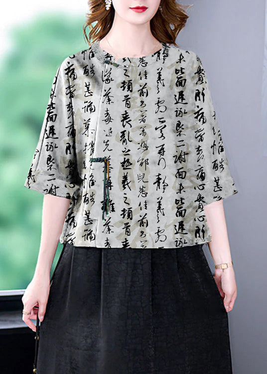 Green O-neck Print Patchwork Top Bracelet Sleeve