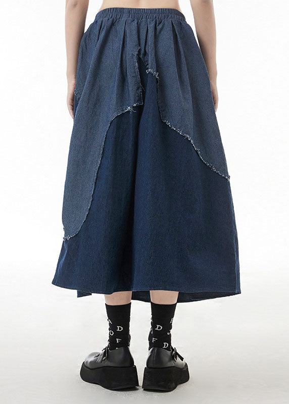 Classy Blue Elastic Waist Patchwork Denim Skirts Spring