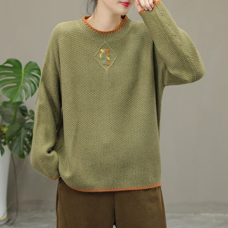 Winter Embroidery Knitted Patchwork Sweater