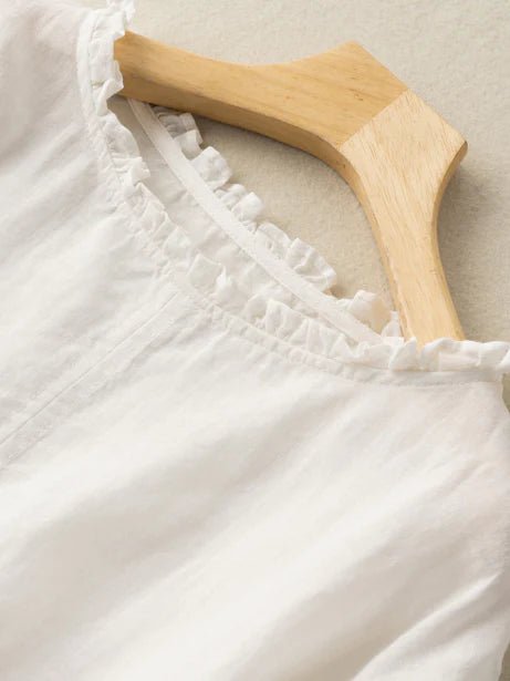 Embroidered Round Neck Short Sleeve Linen Tee Top