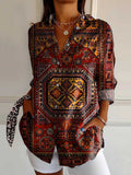 Women's Ethnic Pattern Art Print Casual Cotton Shirt