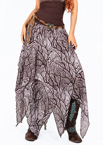 Dark Purple Print High Waist Tulle Maxi Skirt Summer