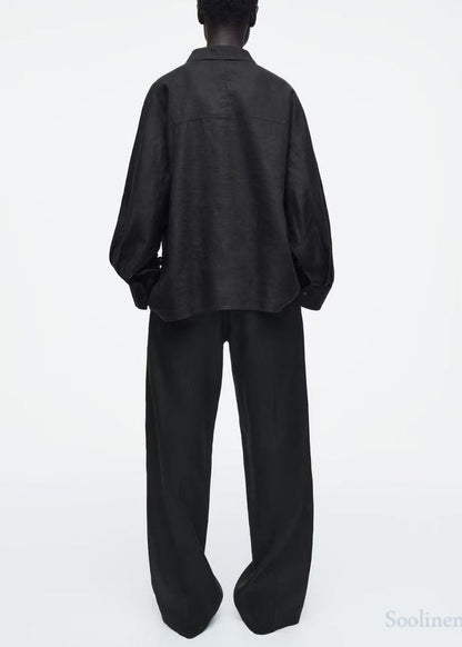 Black Oversized Linen Shirts Fall