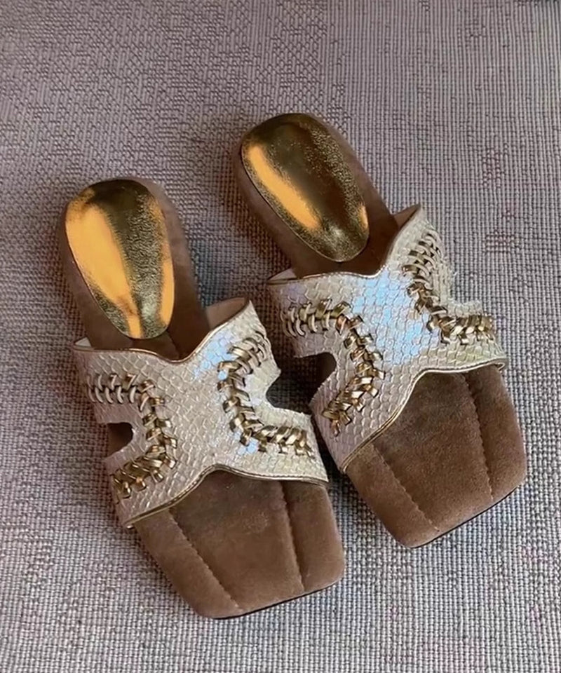Silver Sheepskin Splicing Slide Sandals Peep Toe