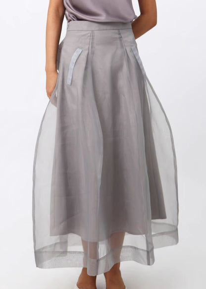 New Grey Zippered High Waist Tulle Skirts Summer