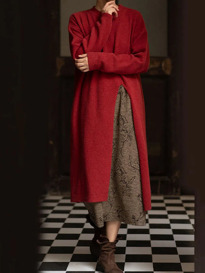 Winter Artsy Split Hem Long Sweater Dress
