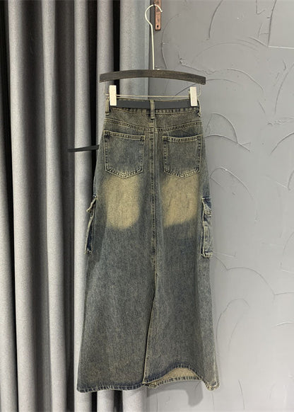 Grey Patchwork Sashes Pockets Straight Skirts Fall