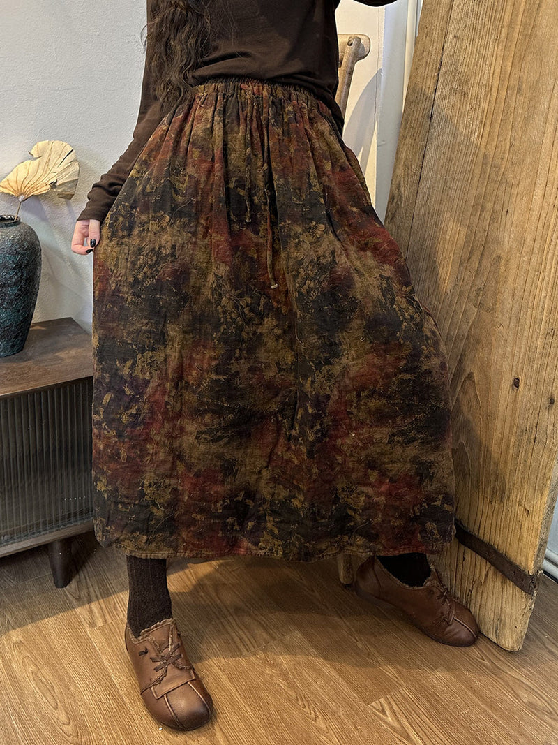 Winter Drawstring Print Cotton Skirt
