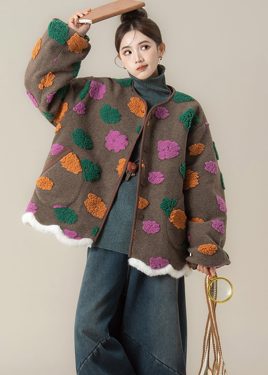 Coffee O Neck Pockets Woolen Coats Winter