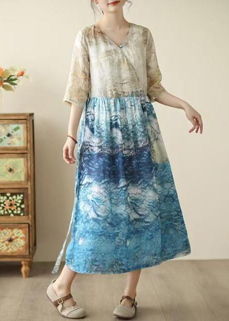 Blue Print Patchwork Tunic Dresses Summer
