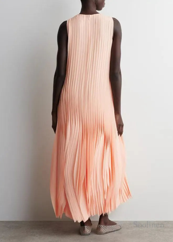 Apricot Wrinkled Chiffon Long Dress Sleeveless