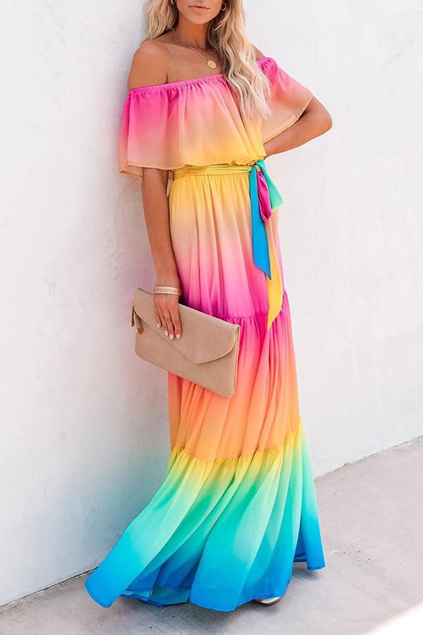 Off Shoulder Rainbow Dress