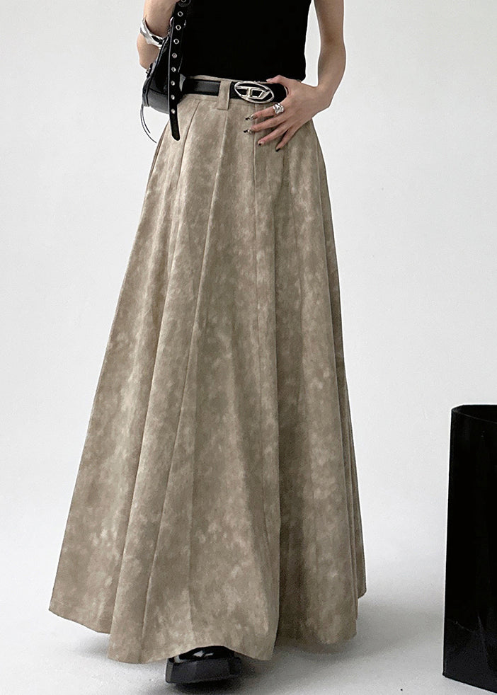 Original Khaki Tie Dye a Line Patchwork Skirt