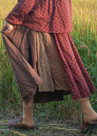 Colorblock Elastic Waist Asymmetrical Patchwork Cotton Skirts Spring