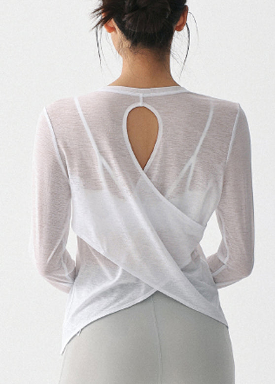 White O-neck Hollow Out Yoga Smock Tops