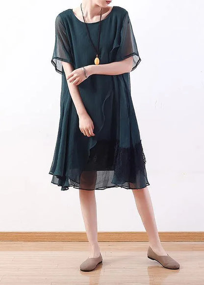 Loose Green Chiffon Quilting Clothes Wardrobes Layered Knee Summer Dresses