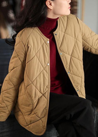 New Warm Coat Khaki O Neck Pockets Coat