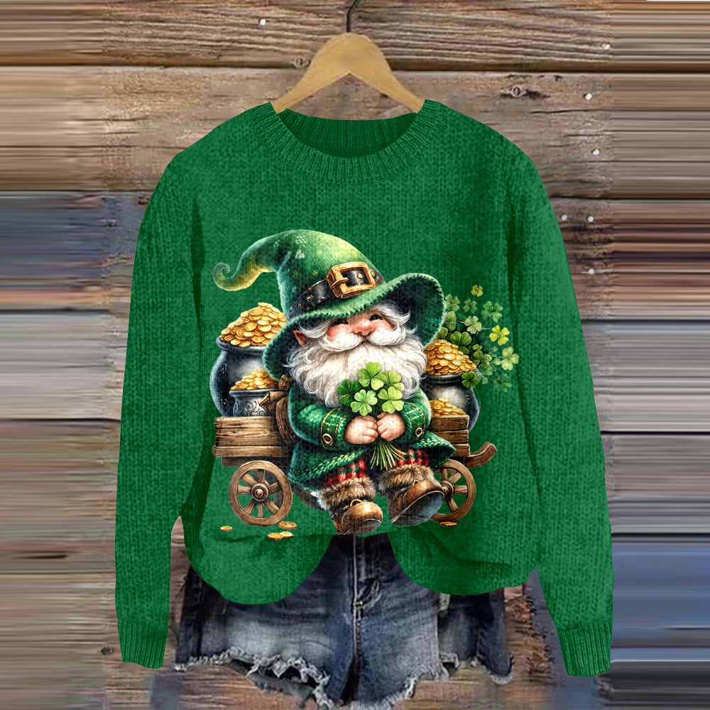 Women'S St. Patrick'S Day Gnome Knitted Cozy Sweater artswardrobe