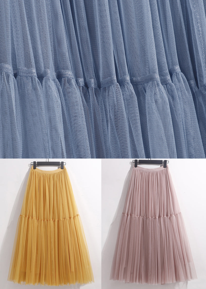 Loose Blue High Waist Tulle Pleated Skirt