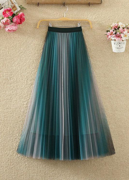 Gradient Color Wrinkled Elastic Waist Tulle Skirts Summer
