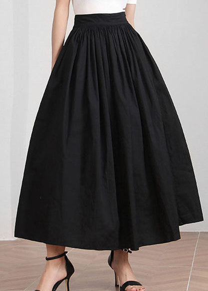 Black Elastic Waist Cinched Skirts Spring