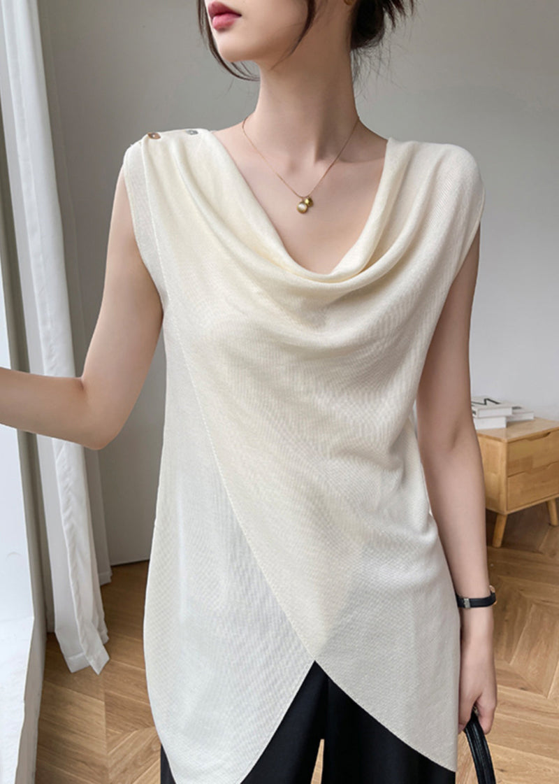 Brief Beige Asymmetrical Silk Top Sleeveless