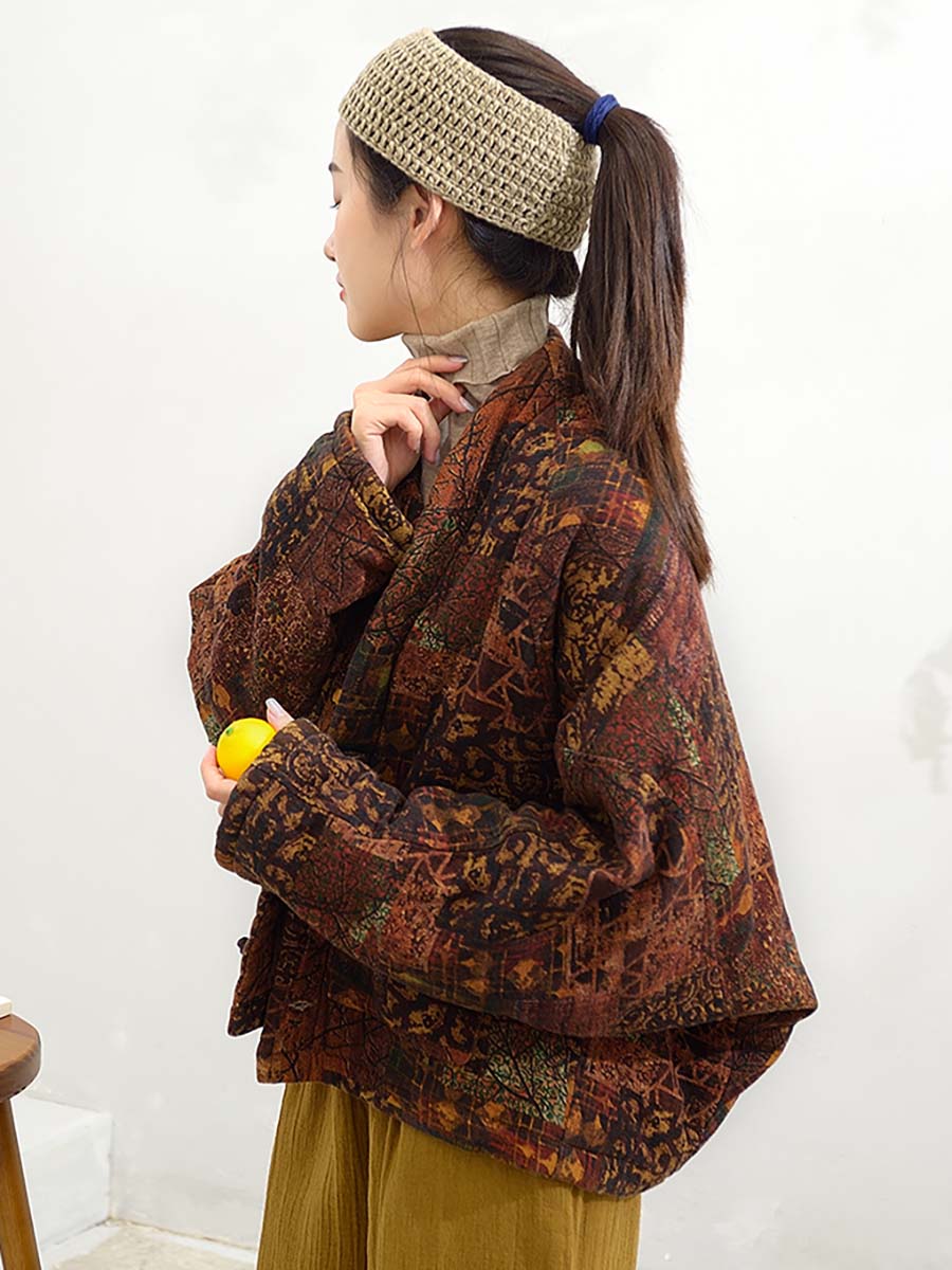 Winter Print Button Short Cotton Coat