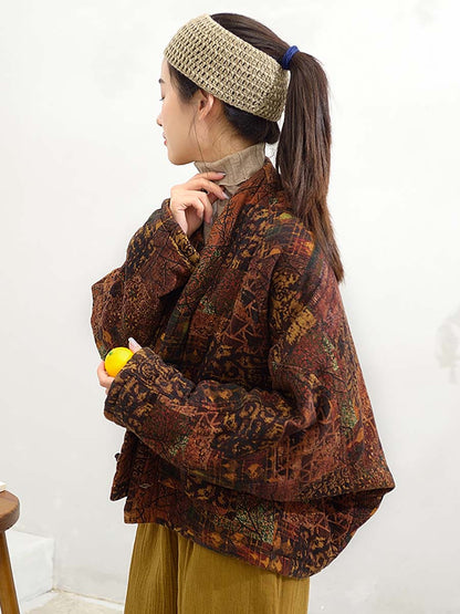 Winter Print Button Short Cotton Coat
