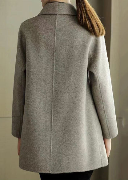 Grey Peter Pan Collar Silm Fit Woolen Coat Fall