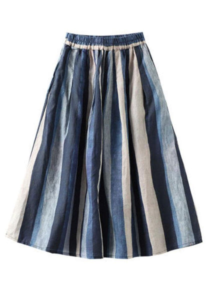 Black Texture Retro Striped a Line Summer Skirts Linen