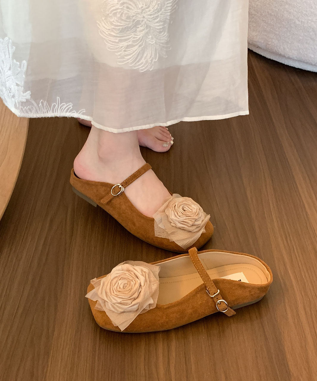French Comfy Splicing Brown Suede Slide Sandals